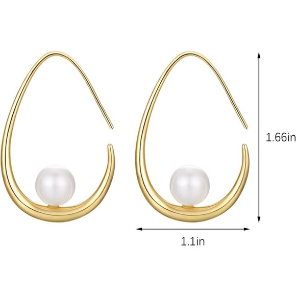 ✨Funfmm Women Gold Plated Lightweight Pearl Trendy Teardrop Hoop Earring Jewelry - Picture 6 of 7